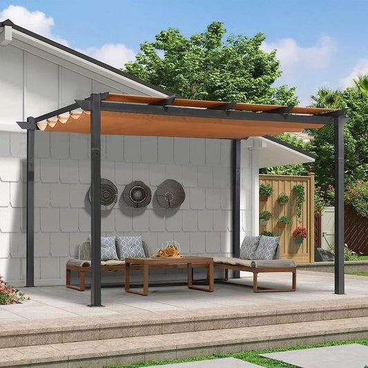 10 ft. x 13 ft. Dark Gray Aluminum Frame Retractable Pergola with Weather-Resistant Canopy