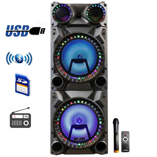 12 in. Bluetooth Double Subwoofer Portable Party Speaker with Reactive Party Lights