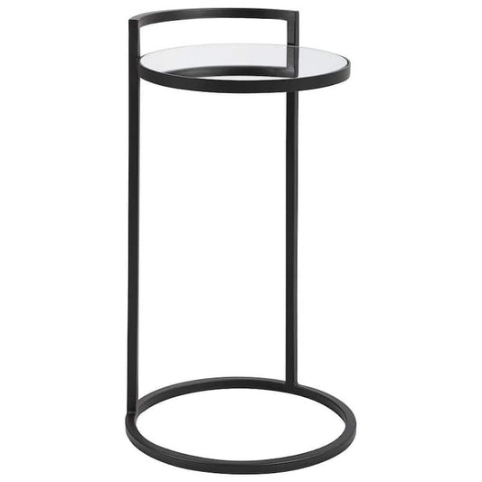 14.17 in. Black Metal Frame Mirrored Top Accent Table