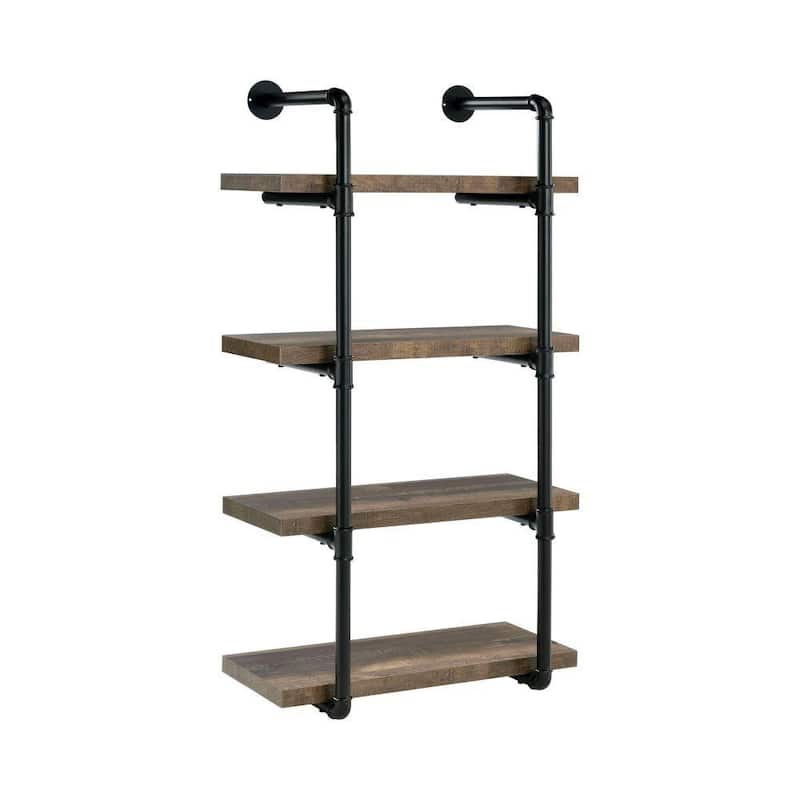 11.5 in. x 23.5 in. x 46 in. Brown and Black Wooden Floating Wall Shelf with 4-Shelves and Piped Metal Frame