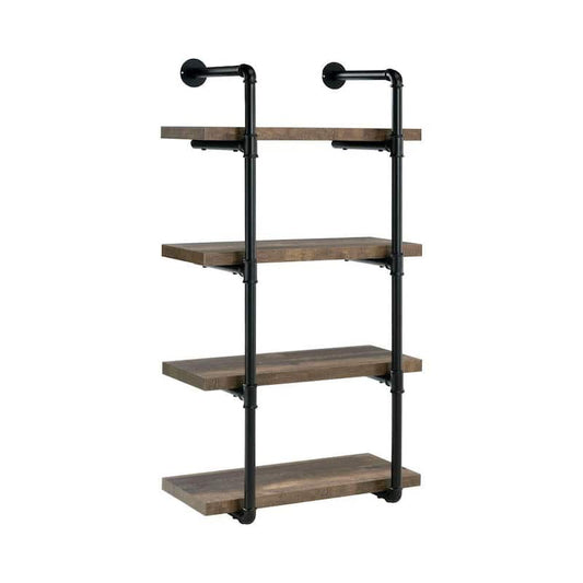 11.5 in. x 23.5 in. x 46 in. Brown and Black Wooden Floating Wall Shelf with 4-Shelves and Piped Metal Frame