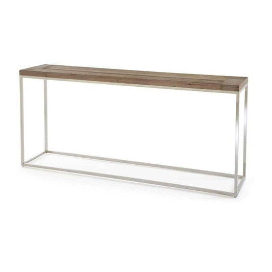15 in. Brown Rectangle Wood Top Console Sideboard Table with Chrome Stainless Steel