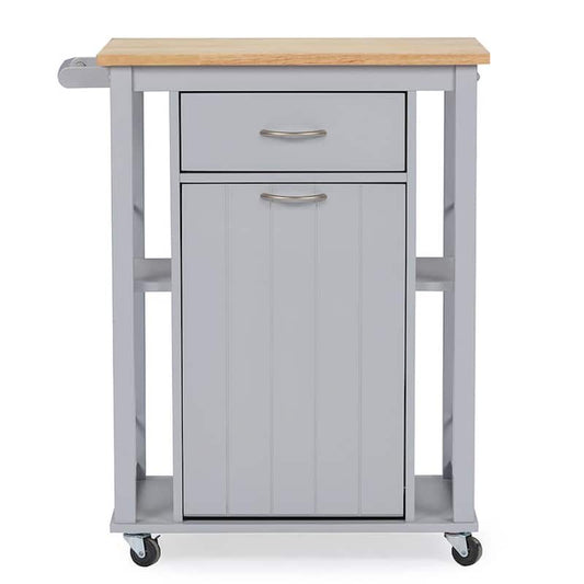 Yonkers Gray Kitchen Cart with Natural Wood Top