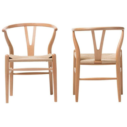 Wishbone Mid-Century Light Brown Finish Wood Chair Set (2-Piece)