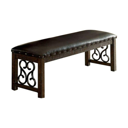 Wooden Rustic Walnut Brown Bench with Metal Work 19.5 in. x 56 in. x 12.75 in.